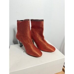 Clergerie Jany Block‎ Heel Twill Ankle Boots Red Size 6.5 EU 36.5